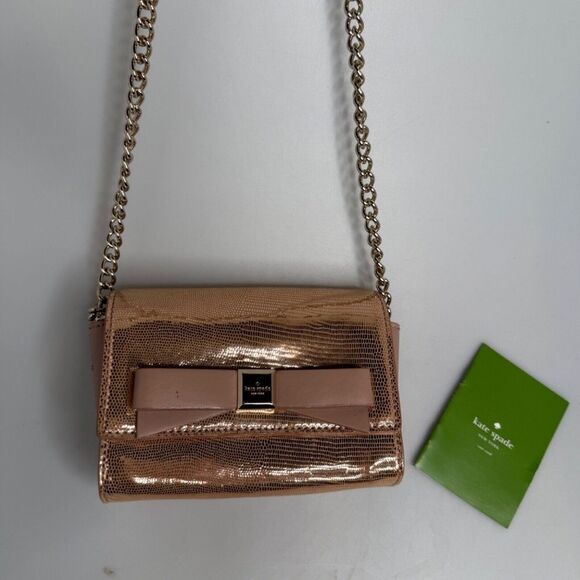 Kate Spade Gold Leather Montford Park Exotic w/Bow Crossbody Handbag $195 -NWD - Picture 8 of 16
